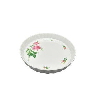 Vintage Christine Holm Ceramic Quiche Tart Plate Pan Roses Floral Pie 9.5"